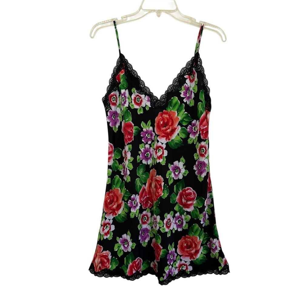 Vintage 90’s Victorias Secret Floral Satin Lace Slip Dress Gold Label Size Med